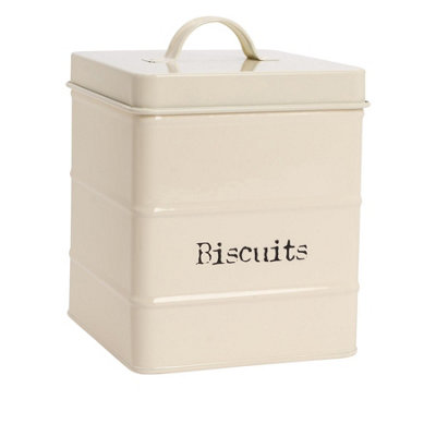Harbour Housewares Metal Biscuit TinCream Vintage Retro Biscuit Barrel Canister Cookie Jar Kitchen Caddy Food Storage Container from B&Q