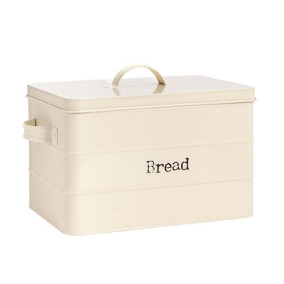 Harbour Housewares Cream Vintage Metal Kitchen Bread Bin - 40Cm