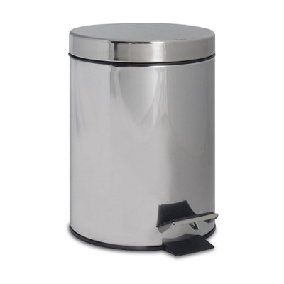 B&Q -  Bathroom Pedal Bin3LChromeRound Stainless Steel Slim Rubbish Dustbin Lid And Inner Liner Bucket