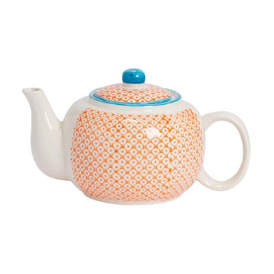 Nicola Spring Hand-Printed Teapot820MlOrange from B&Q