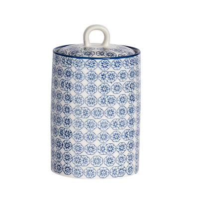 Nicola Spring Hand-Printed Kitchen Canister1 LitreNavy from B&Q