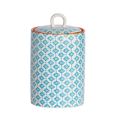 Nicola Spring Hand-Printed Kitchen Canister1 LitreBlue from B&Q