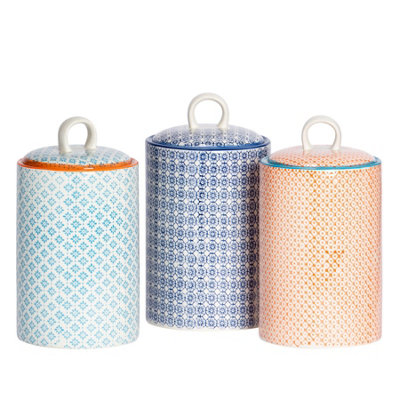 Nicola Spring Unisex Multicolor Hand-Printed Kitchen Canisters Set - 11.5Cm Kitchen Storage Container - Image 3