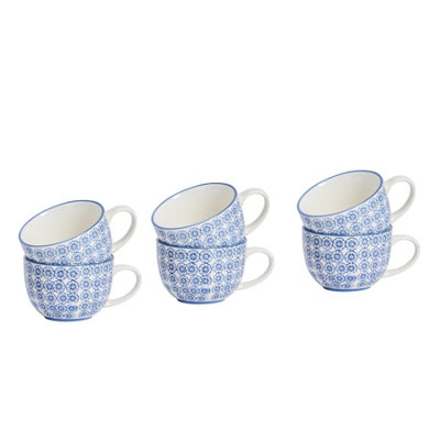 Nicola Spring Hand-Printed Cappuccino Cups250MlNavyPack Of 6 from B&Q
