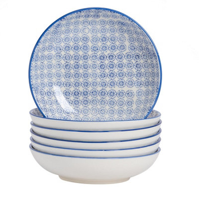 Nicola Spring Hand-Printed Pasta Bowls22CmNavyPack Of 6 from B&Q
