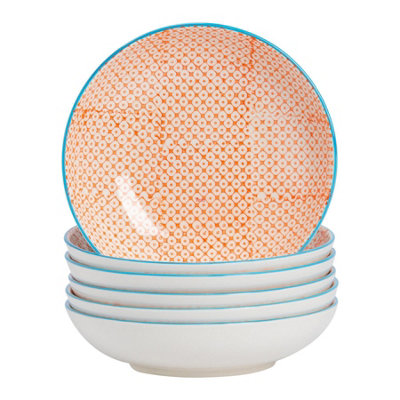 Nicola Spring Hand-Printed Pasta Bowls22CmOrangePack Of 6 from B&Q