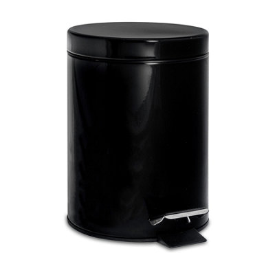 B&Q -  Bathroom Pedal Bin3LBlackRound Stainless Steel Slim Rubbish Dustbin Lid And Inner Liner Bucket