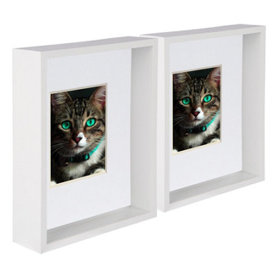 Nicola Spring White X 10" Deep Photo Frames - / Mount - 3D Deep Box Picture Frame Display Case (27.5 X 22.5Cm) X5 Size 8