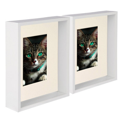 B&Q -  8 X 10" Deep Photo FramesWhite/ivory Mount3D Deep Box Picture Frame Display Case (4 X 6" Mount) X5