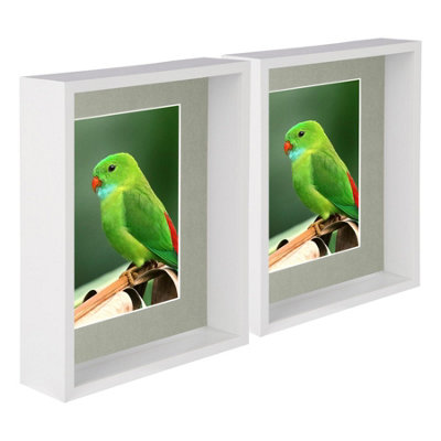 Nicola Spring White/Grey X 10" Deep Photo Frames - Mount - 3D Deep Box Picture Frame Display Case (27.5 X 22.5Cm) X5 Size 8