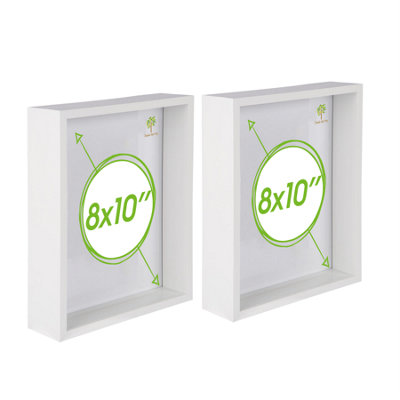 Nicola Spring White X 10" Deep Photo Frames - 3D Deep Box Picture Frame Portrait Display Case (27.5 X 22.5Cm) - Set Of 2 Size 8