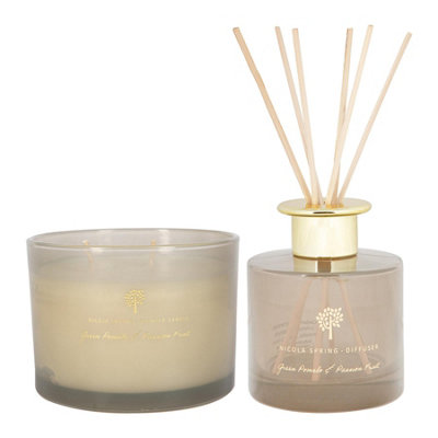Nicola Spring Green Scented Candle & Reed Diffuser Set - Pomelo & Passion Fruit 350G