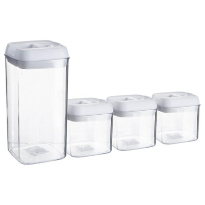 Argon Tableware 4Pc Food Storage Containers SetWhite Airtight Plastic Storage Pantry Food Organiser With Flip Lock Lid 2 Sizes from B&Q