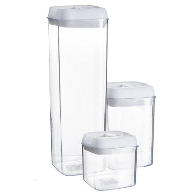 Argon Tableware 3Pc Food Storage Containers SetWhite Airtight Plastic Storage Pantry Food Organiser With Flip Lock Lid 3 Sizes from B&Q