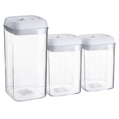 Argon Tableware 3Pc Food Storage Containers SetWhite Airtight Plastic Storage Pantry Food Organiser With Flip Lock Lid 2 Sizes from B&Q
