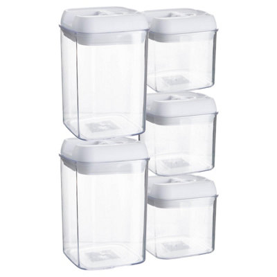 Argon Tableware 5Pc Food Storage Containers SetWhite Airtight Plastic Storage Pantry Food Organiser With Flip Lock Lid 2 Sizes from B&Q