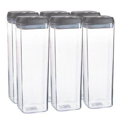 Argon Tableware 6X Food Storage Containers1.9 LitreGrey Airtight Plastic Storage Pantry Food Organiser With Flip Lock Lid from B&Q