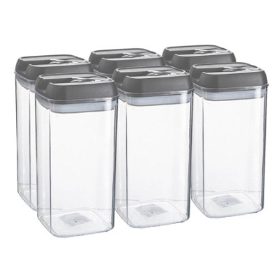 Argon Tableware 6X Food Storage Containers1.2 LitreGrey Airtight Plastic Storage Pantry Food Organiser With Flip Lock Lid from B&Q