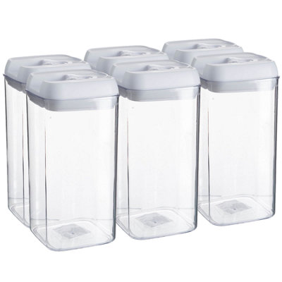 Argon Tableware 6X Food Storage Containers1.2 LitreWhite Airtight Plastic Storage Pantry Food Organiser With Flip Lock Lid from B&Q