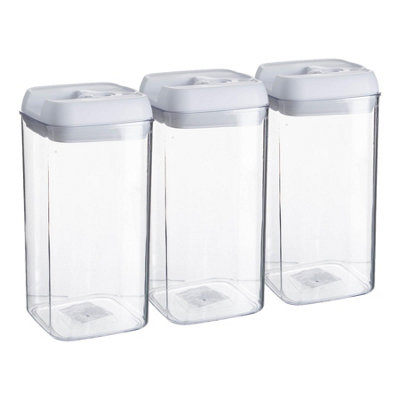B&Q -  3X Food Storage Containers1.2 LitreWhite Airtight Plastic Storage Pantry Food Organiser With Flip Lock Lid