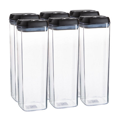 Argon Tableware 6X Food Storage Containers1.9 LitreBlack Airtight Plastic Storage Pantry Food Organiser With Flip Lock Lid from B&Q