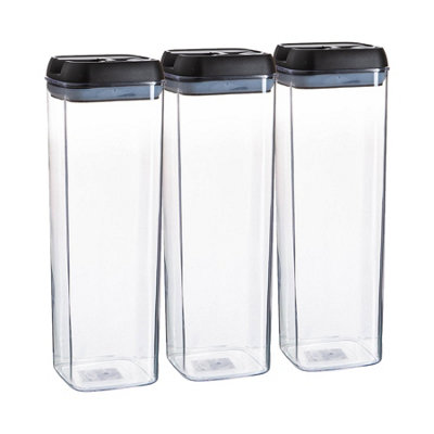 B&Q -  3X Food Storage Containers1.9 LitreBlack Airtight Plastic Storage Pantry Food Organiser With Flip Lock Lid
