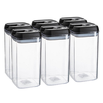 Argon Tableware 6X Food Storage Containers1.2 LitreBlack Airtight Plastic Storage Pantry Food Organiser With Flip Lock Lid from B&Q