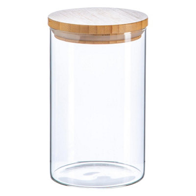 Argon Tableware Scandi Glass Storage Jar With Wooden Lid - 1 Litre