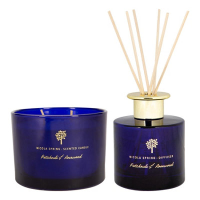 Nicola Spring Scented Candle & Reed Diffuser Set - Patchouli & Rosewood 350G