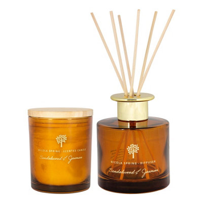 Nicola Spring Scented Candle & Reed Diffuser Set - 130G - Sandalwood & Jasmine Amber