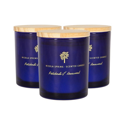 Nicola Spring 3X Patchouli & Rosewood Scented Candles 130G 21H Natural Single Wick Soy Wax Aromatherapy Candle Home Fragrance from B&Q