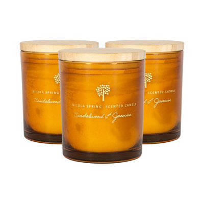 Nicola Spring 3X Sandalwood & Jasmine Scented Candles 130G 21H Natural Single Wick Soy Wax Aromatherapy Candle Home Fragrance from B&Q