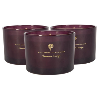 Nicola Spring 3X Cinnamon & Orange Scented Candles 350G 38H Natural Double Wick Soy Wax Aromatherapy Candle Home Fragrance from B&Q