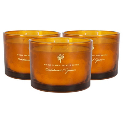 B&Q -  3X Sandalwood & Jasmine Scented Candles 350G 38H Natural Double Wick Soy Wax Aromatherapy Candle Home Fragrance