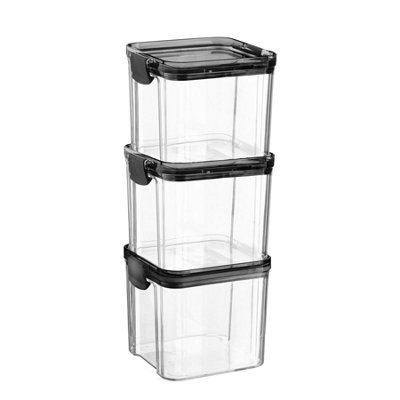 Argon Tableware 700Ml Food Storage Containers3X Airtight Reusable Meal Prep Lunch Storage Container With Black Clip-Lock Lid from B&Q