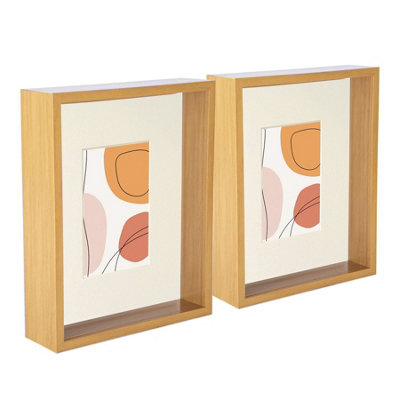 Nicola Spring Light/Ivory X 10" Deep Photo Frames - Wood/ Mount - 3D Deep Box Picture Frame Display Case (27.5 X 22.5Cm) X5 Size 8