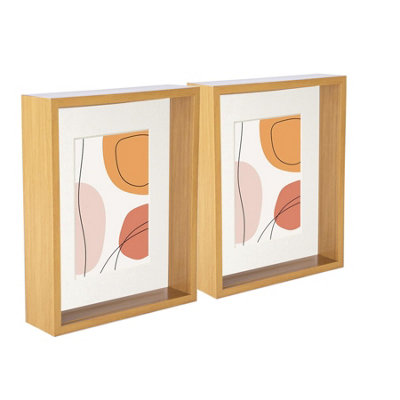 Nicola Spring Light/Ivory X 10" Deep Photo Frames - Wood/ Mount - 3D Deep Box Picture Frame Display Case (27.5 X 22.5Cm) X5 Size 8