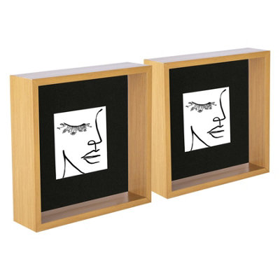 Nicola Spring 8 X 8" Deep Photo FramesLight Wood/black Mount3D Deep Box Picture Frame Display Case (4 X 4" Mount) X5 from B&Q