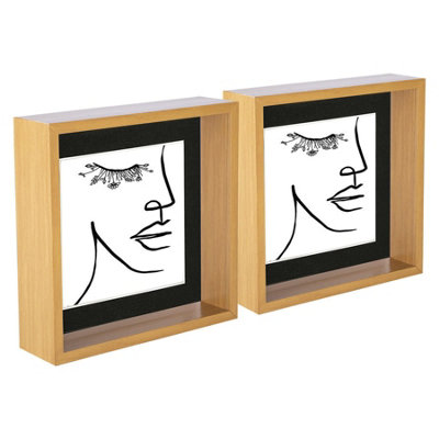 Nicola Spring 8 X 8" Deep Photo FramesLight Wood/black Mount3D Deep Box Picture Frame Display Case (6 X 6" Mount) X2 from B&Q