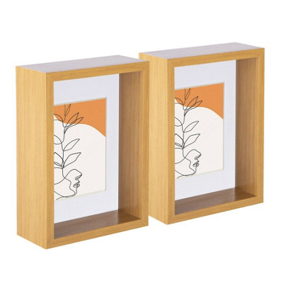 Nicola Spring 5 X 7" Deep Photo FramesLight Wood/white Mount3D Deep Box Picture Frame Display Case (20 X 15Cm) X2 from B&Q