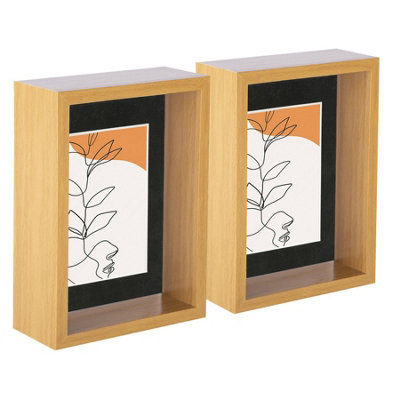 Nicola Spring Light/Black X 7" Deep Photo Frames - Wood/ Mount - 3D Deep Box Picture Frame Display Case (20 X 15Cm) X5 Size 5 B&Q