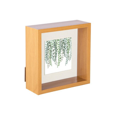 Nicola Spring 3D Deep Box Photo Frame - 6 X 6" With 4 X 4" Mount - Wood/ Light/Ivory
