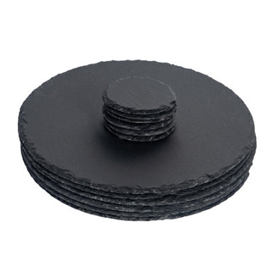 Argon Tableware 12Pc Round Slate Placemats & Round Coasters SetBlack Natural Stone Dinnerware Plate Placemats Drink Mats from B&Q