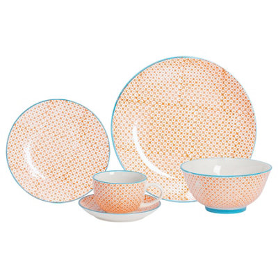 B&Q -  30 Piece Hand-Printed Dinner SetOrange