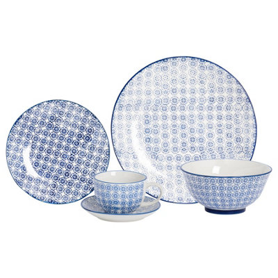 B&Q -  30 Piece Hand-Printed Dinner SetNavy