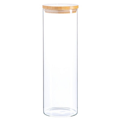 Argon Tableware Glass Storage JarWooden Lid2 LitreModern Round Scandi Organisation Container Glass Jar from B&Q