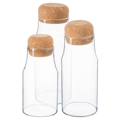 B&Q -  3 Piece Glass Storage Bottles Set With Cork Lids