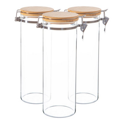B&Q -  Glass Storage Jars With Wooden Clip Lids1.75 LitrePack Of 3
