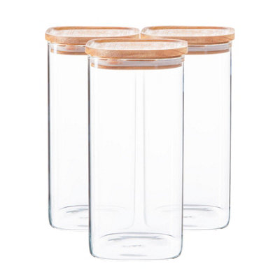 Argon Tableware 6X Glass Storage Jars With Airtight Wooden Lids1.5LSquare Cube Kitchen Storage Container Preserving Jars from B&Q