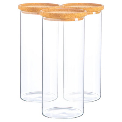 B&Q -  Glass Storage JarsCork Lid1.5 LitreModern Round Scandi Organisation Container Glass JarSet Of 3
